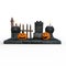 3D rendering of a Happy Halloween candles on a display stand with pumpkins and gravestone isolated on a white background