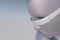 3D rendering of the head of a deformed elf-like mannequin with no textures on plain background