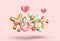 3D rendering of heart, gift boxes, and xoxo symbol. Happy valentine`s day concept with 3d romantic creative composition on pink