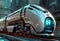 3D rendering of a high-speed hydrogen train in a futuristic city, generative ai