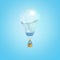 3d rendering of hot air balloon with the balloon made from a light bulb half filled with liquid on blue background