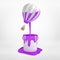 3d rendering of hot-air balloon that`s been dipped in purple paint and is floating in air with half-colored stripes