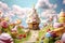 3D rendering of the house cupcake in the fantastic colorful Candyland