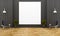 3d rendering huge picture frame in dark wood room with minimal style