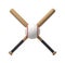 3d rendering of a huge white baseball with red stitches right in the middle of the cross made by two wooden bats.