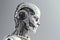 3d rendering humanoid robot or robot working isolated on grey background. Robot woman on white background, AI Generated