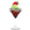 3d rendering ice cream in a glass icon. 3d render apple ice cream with strawberries icon