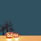 3D Rendering Of Illuminated Jack-O-Lanterns With Blurred Bare Trees, Copy Space On Blue And Orange