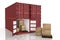 3D rendering : illustration of four container with one opened container and cardboard boxes inside the container. business export