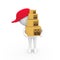 3D rendering illustration of a human icon with a red hat holding a stack of boxes