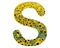 3d rendering illustration of the letter S made out of yellow daisy flowers on a white background