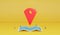 3D rendering : Illustration of Locator mark of map and location pin or navigation icon sign on paper map. Yellow background. navig