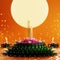 3d rendering illustration Loy Krathong festival and Yi Peng festival in thailand krathong from banana leaves, flowers, candles