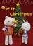 3D rendering illustration, rabbit and bear holding gifts standing in front of Christmas tree to celebrate merry christmas