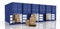 3D rendering : illustration of row of container with opened container and cardboard boxes inside the container.business export