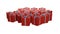 3D rendering illustration: Several red gift boxes tied with silver ribbons on a white background for Christmas and New Year