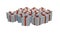 3D rendering illustration: Several white gift boxes tied with red ribbons on a white background for Christmas and New Year