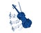 3d rendering illustration of a violin composed out of blue glitter on a white background