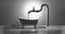 3d rendering. Interior bathroom with bathtub, faucet, and sewer pipes. Black and white colors. Abstract illustration. Background