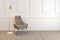 3D rendering interior white wall and brown armchair