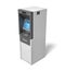 3d rendering of an isolated bank ATM machine with a lit blue screen on white background.