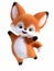 3D rendering of a kawaii cartoon fox jumping for joy