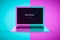 3d rendering of a laptop in purple and cyan colors with the word `Download` on the screen.