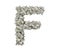 3d rendering of a large isolated large letter F made of one hundred dollar bills.
