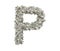3d rendering of a large isolated large letter P made of one hundred dollar bills.