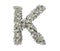 3d rendering of a large isolated letter K made of dollar banknotes on a white background.