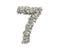 3d rendering of a large number 7 made of countless 100 dollar bills on a white background.