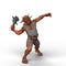 3D rendering of a large Troll fighting with a wooden club weapon isolated on a white background