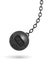 3d rendering of a large wrecking ball with a lettering DEBT swinging on a chain on white background.