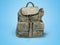 3D rendering leather school backpack on blue background with shadow