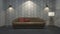 3d rendering leather sofa with red pillow in concrete texture room