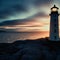 3D rendering of a lighthouse against the background of calm sea.