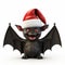 3d Rendering Of Little Black Bat Wearing Santa Hat - Creative Commons Art