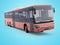 3d rendering long travel bus turns on blue background with shadow