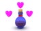 3D Rendering of love potion with hearts floating around