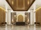 3D Rendering luxury Reception Lobby with gold metal decorate