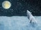 3D rendering of a majestic white wolf howling in moonlight
