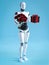 3D rendering of male robot holding a bouquet of roses