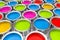 3d rendering of many color buckets with bright colors