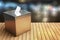 3d rendering of Metal chrome election box on the wooden table wi