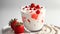 3d Rendering Of Milk. Yogurt And Strawberry Splash On White. Generative AI