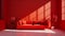 3D Rendering: Miniature Interior Room with Red Sofa against Monochrome Red Background