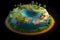 3D rendering of a miniature Planet Earth with green forests, clean rivers, and diverse wildlife. Generative AI