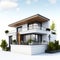 3d rendering of modern cozy house with garage and pool for sale or rent