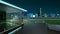 3D rendering of a modern glass balcony with city skyline