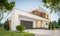 3d rendering of modern house at evening